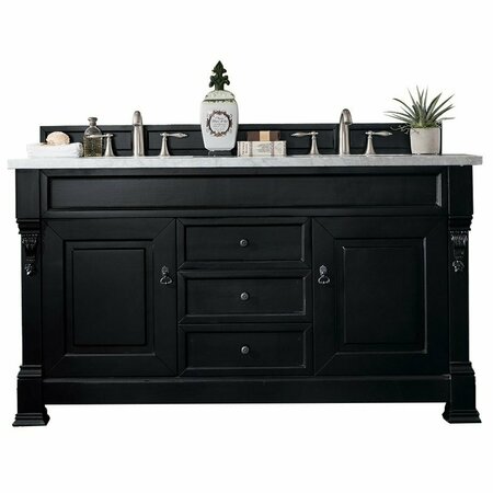 JAMES MARTIN VANITIES Brookfield 60in Double Vanity, Antique Black w/ 3 CM Carrara Marble Top 147-114-5631-3CAR